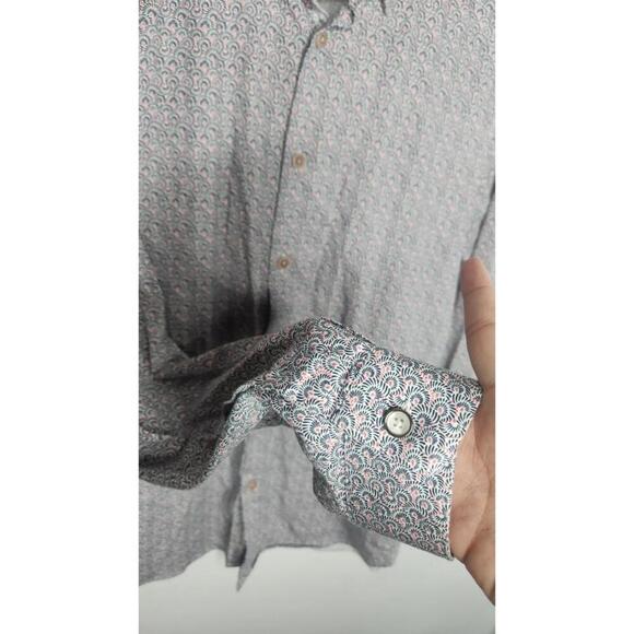 Ted Baker Shirt Mens Medium Blue Pink Pattern Long Sleeve Button Up Portugal - Picture 3 of 8